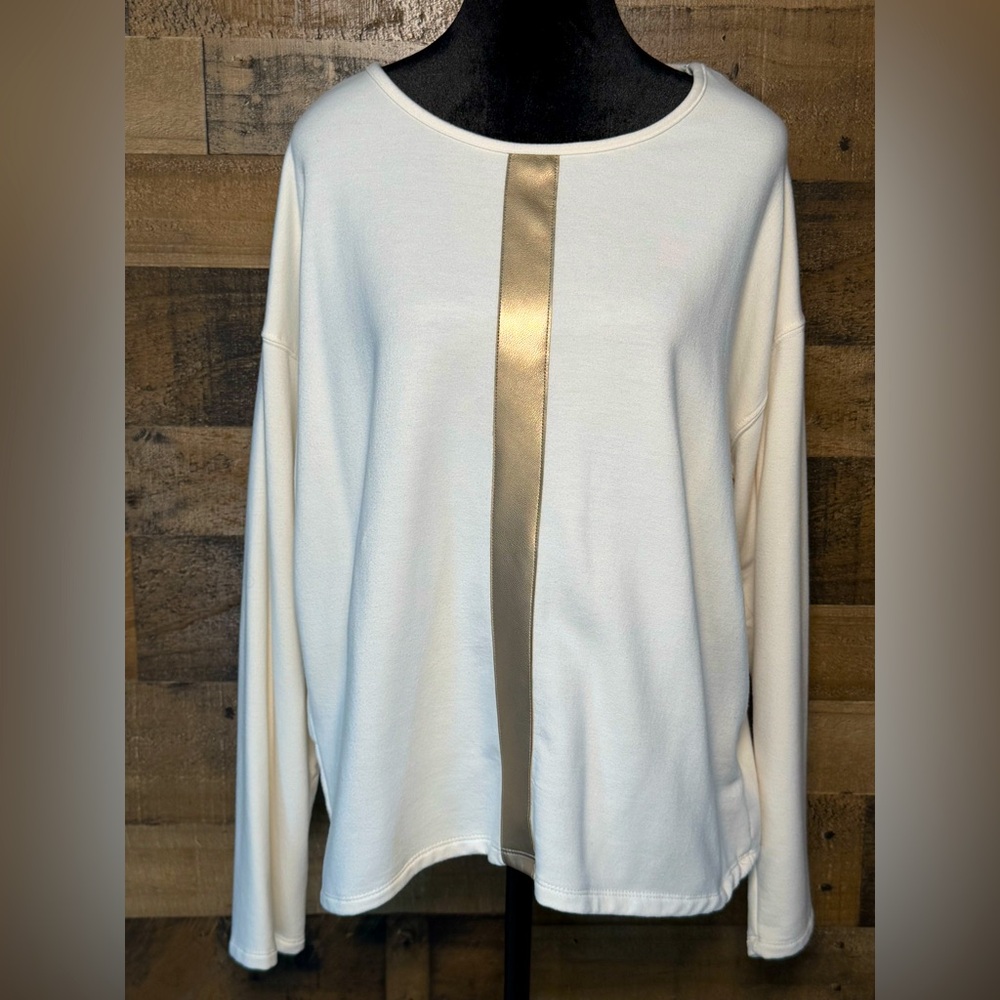 Weekend Routine Women's White Tan Long Sleeve Shirt XL Extra Large